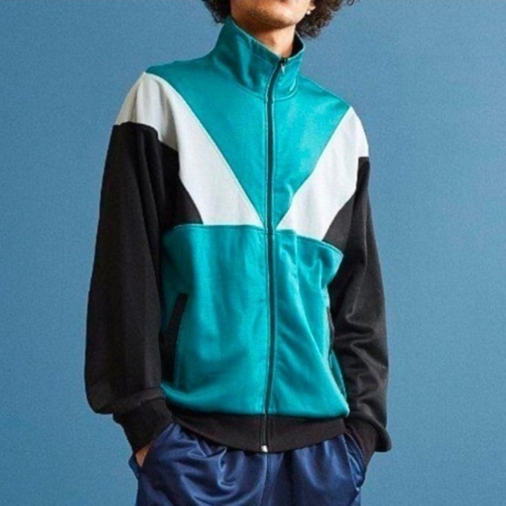 Urban Outfitters‎ Track Jacket Mens XL Teal Colorblock Retro Sporty Streetwear
